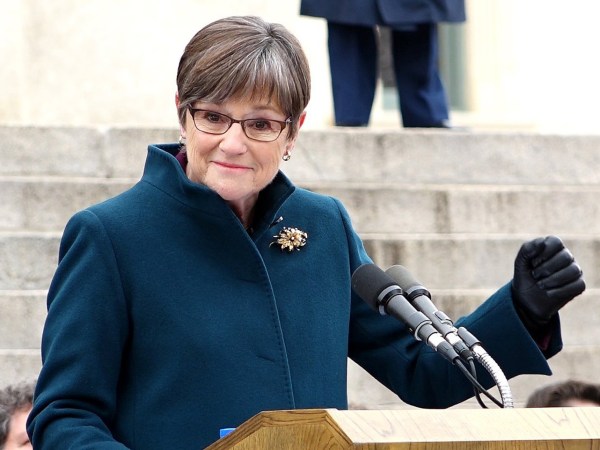 Laura Kelly speaks after being sworn in as the 48th governor of Kansas in an inauguration ceremony in front of the statehouse Monday, Jan. 14, 2019 in Topeka, Kan. (Jill Toyoshiba/The Kansas City Star/TNS)