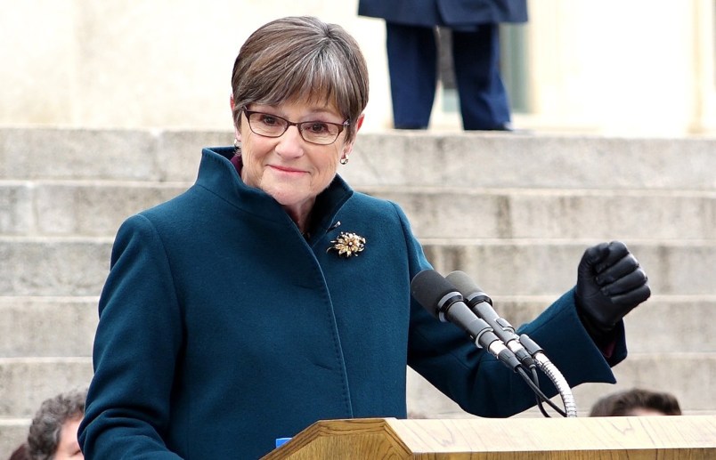 Laura Kelly speaks after being sworn in as the 48th governor of Kansas in an inauguration ceremony in front of the statehouse Monday, Jan. 14, 2019 in Topeka, Kan. (Jill Toyoshiba/The Kansas City Star/TNS)