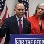 WASHINGTON, DC - JANUARY 09:  U.S. House Democratic Caucus Chairman Rep. Hakeem Jeffries (D-NY) speaks as House Democratic Caucus Vice Chair Katherine Clark (D-MA) listens during a news conference after a caucus meeting at the U.S. Capitol January 9, 2019 in Washington, DC. House Democrats gathered to discuss the Democratic agenda as the partial government shutdown enters day 19.  (Photo by Alex Wong/Getty Images)