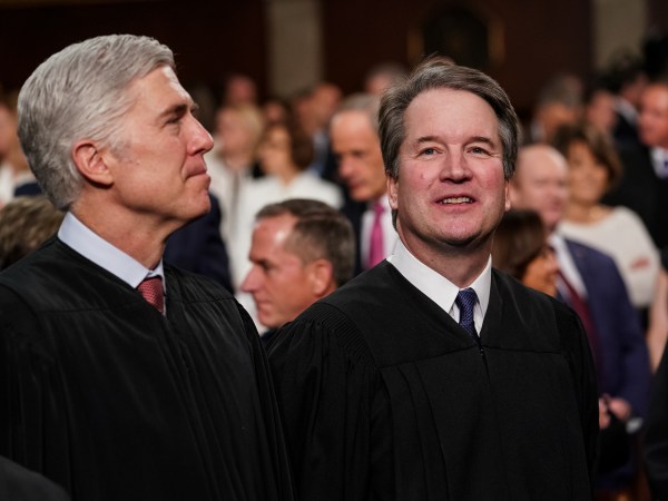 FEBRUARY 5, 2019 - WASHINGTON, DC: Supreme Court  Neil Gorsuch, left, and Brett Kavanaugh at the Capitol in Washington, DC on February 5, 2019. (Doug Mills/The New York Times POOL PHOTO) NYTSOTU