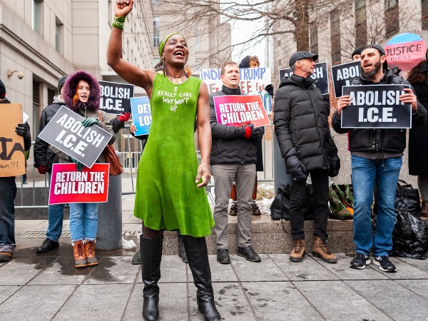 FEDERAL COURT HOUSE, NEW YORK CITY, NEW YORK, UNITED STATES - 2019/03/01: Patricia Okoumou, the woman who climbed the Statue of Liberty in protest of the Trump administration's immigration policy, today appeared in court after her arrest in Austin, Texas last month where she climbed on a building which houses immigrant children separated from their parents. Magistrate Judge Gabriel Gorenstein ruled that Okoumou has to wear an ankle monitor and also ordered home detention until her sentencing date on March 19. (Photo by Gabriele Holtermann-Gorden/Pacific Press/LightRocket via Getty Images)