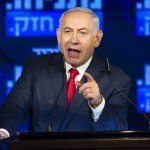 RAMAT GAN, ISRAEL - MARCH 04:  Israel's Prime Minster Benjamin Netanyahu delivers a speech during the launch of the Likud party election campaign on March 4, 2019 in Ramat Gan, Israel.  (Photo by Amir Levy/Getty Images)