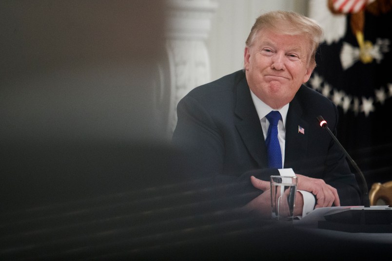 WASHINGTON, DC - MARCH 06: President Donald Trump participates in a meeting with the American Workforce Policy Advisory Board inside the State Dining Room on March 6, 2019 in Washington, DC.   (Photo by Tom Brenner/Getty Images)