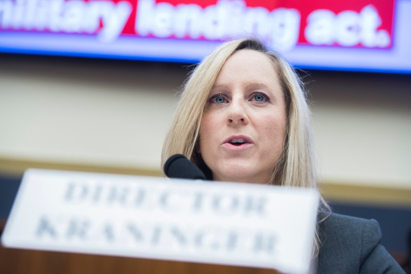 UNITED STATES - MARCH 7: Kathy Kraninger, director of the Consumer Financial Protection Bureau, testifies at a House Financial Services Committee hearing titled "Putting Consumers First? A Semi-Annual Review of the Consumer Financial Protection Bureau," in Rayburn Building on Thursday, March 7, 2019. (Photo By Tom Williams/CQ Roll Call)