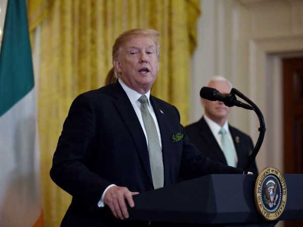 United States President Donald J. Trump speaks during the Shamrock Bowl Presentation at the White House on March 14, 2019 in Washington, D.C. Photo by Olivier Douliery/ Abaca Press