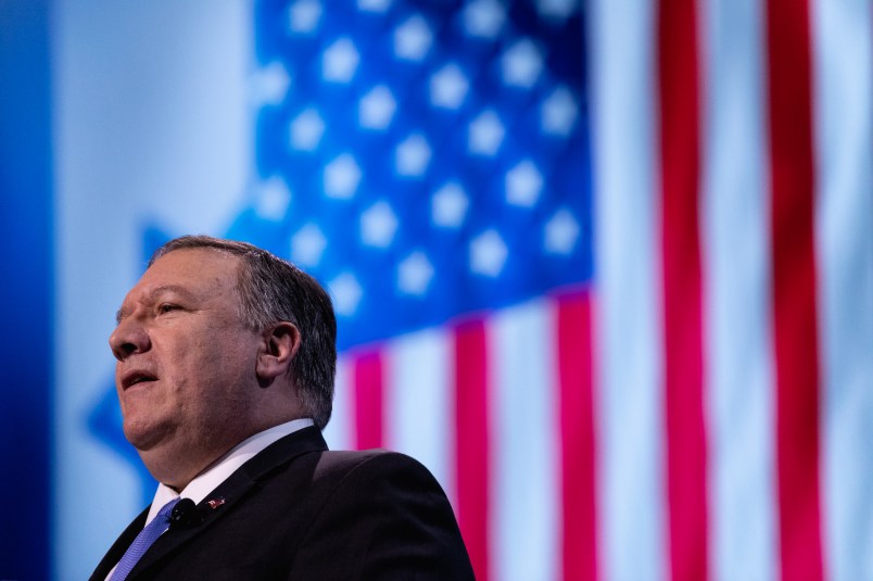 U.S. Secretary of State Mike Pompeo, speaks at the 2019 American Israel Public Affairs Committee (AIPAC) Policy Conference, at the Walter E. Washington Convention Center in Washington, D.C., on Monday, March 25, 2019. (Photo by Cheriss May/NurPhoto)