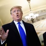 Senate Majority Leader Senator Mitch McConnell (R-KY) (L) and Senator Roy Blunt (R-MO) listens while US President Donald Trump speaks to reporters before a meeting with Senate Republicans on Capitol Hill March 26, 2019, in Washington, DC. (Photo by Brendan Smialowski / AFP)        (Photo credit should read BRENDAN SMIALOWSKI/AFP/Getty Images)