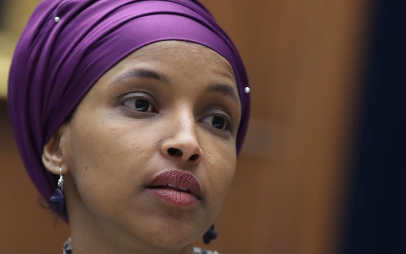 WASHINGTON, DC - MARCH 06: Rep. Ilhan¬†Omar¬†(D-MN) participates in a House Education and Labor Committee Markup on the H.R. 582 Raise The Wage Act, in the Rayburn House Office Building on March 6, 2019 in Washington, DC.  (Photo by Mark Wilson/Getty Images)