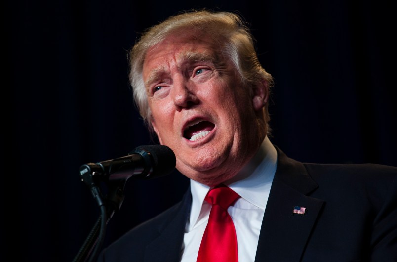 GREEN BAY, WI - AUGUST 05: Republican Presidential Candidate Donald Trump speaks at a Rally In Green Bay, Wisconsin on August 5, 2016 in Green Bay, Wisconsin. (Photo by Darren Hauck/Getty Images)