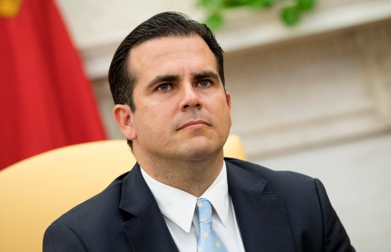 WASHINGTON, D.C. - OCTOBER 19: (AFP-OUT) Governor Ricardo Rossello of Puerto Rico attends a meeting with President Donald Trump in the Oval Office at the White House on October 19, 2017 in Washington, D.C. Trump and Rossello spoke about the continuing recovery efforts following Hurricane Maria. (Photo by Kevin Dietsch-Pool/Getty Images)