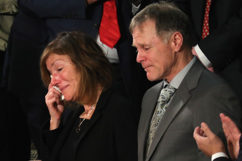 during the State of the Union address in the chamber of the U.S. House of Representatives January 30, 2018 in Washington, DC. This is the first State of the Union address given by U.S. President Donald Trump and his second joint-session address to Congress.