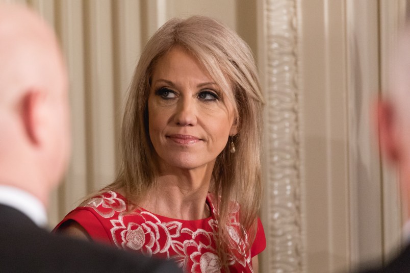 White House Counselor to the President Kellyanne Conway, was in attendance for the joint press conference of U.S. President Donald Trump, and Prime Minister Malcolm Turnbull of Australia, in the East Room of the White House, on Friday, February 23, 2018. (Photo by Cheriss May/NurPhoto)