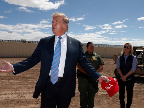President Donald Trump exits Air Force One on arrival at Naval Air Facility El Centro, in El Centro, Calif., Friday April 5, 2019. (AP Photo/Jacquelyn Martin)on plane:Rep. Kevin McCarthy, R-Calif.,Rep. Ken Calvert, R-Calif.,Rep. Mike Rogers, R-Ala.,Rep. Tom McClintock, R-Calif.,Rep. Chuck Fleischmann, R-Tenn.,Rep. Doug LaMalfa, R-Calif.,Commissioner of Customs and Border Protection Kevin McAleenanArmy Corp. of Engineers Lt. Gen. Todd Semonite President Donald Trump leaves the airport in El Centro, Calif., en route to Calexico, Calif., Friday April 5, 2019. (AP Photo/Jacquelyn Martin) President Donald Trump arrives at U.S. Border Patrol Calexico Station in Calexico, Calif., Friday April 5, 2019. (AP Photo/Jacquelyn Martin) President Donald Trump participates in a roundtable on immigration and border security at the U.S. Border Patrol Calexico Station in Calexico, Calif., Friday April 5, 2019. (AP Photo/Jacquelyn Martin) President Donald Trump leaves U.S. Border Patrol Calexico Station en route to the Border Wall, in Calexico, Calif., Friday April 5, 2019. (AP Photo/Jacquelyn Martin) President Donald Trump arrives at the Border Wall in Calexico, Calif., Friday April 5, 2019. (AP Photo/Jacquelyn Martin) President Donald Trump visits the Border Wall in Calexico, Calif., Friday April 5, 2019. (AP Photo/Jacquelyn Martin) President Donald Trump leaves Calexico, Calif., en route to El Centro, Calif., Friday April 5, 2019. (AP Photo/Jacquelyn Martin) President Donald Trump arrives at Naval Air Facility El Centro in El Centro, Calif., Friday April 5, 2019. (AP Photo/Jacquelyn Martin)President Donald Trump leaves El Centro, Calif., en route to Los Angeles, Friday April 5, 2019.(AP Photo/Jacquelyn Martin) President Donald Trump arrives at Los Angeles International Airport in Los Angeles, Friday April 5, 2019. (AP Photo/Jacquelyn Martin) President Donald Trump departs Los Angeles International Airport en route to the Santa Monica Airport Landing Zone, in Santa Monica, Calif., Friday April 5, 2019. (AP Photo/Jacquelyn Martin)President Donald Trump arrives at Santa Monica Airport Landing Zone in Santa Monica, Calif., Friday April 5, 2019. (AP Photo/Jacquelyn Martin) President Donald Trump leaves the Santa Monica Airport Landing Zone en route to a private residence for a fundraise, Santa Monica, Calif., Friday April 5, 2019. (AP Photo/Jacquelyn Martin) President Donald Trump arrives at a private residence in Beverly Hills, Calif., to meet with supporters during a fundraiser, Friday April 5, 2019. (AP Photo/Jacquelyn Martin) President Donald Trump attends a roundtable with supporters in Beverly Hills, Calif., during a fundraiser, Friday April 5, 2019.(AP Photo/Jacquelyn Martin) President Donald Trump speaks during a joint fundraising dinner in Beverly Hills, Calif., Friday April 5, 2019. (AP Photo/Jacquelyn Martin) President Donald Trump leaves a private residence in Beverly Hills, Calif., en route to Santa Monica Airport Landing Zone, Friday April 5, 2019. (AP Photo/Jacquelyn Martin) President Donald Trump arrives at Santa Monica Airport Landing Zone, in Santa Monica, Calif., Friday April 5, 2019. (AP Photo/Jacquelyn Martin) President Donald Trump waves as he exits Air Force One on arrival in Los Angeles Friday April 5, 2019. (AP Photo/Jacquelyn Martin) President Donald Trump leaves Los Angeles en route to Las Vegas Friday April 5, 2019. (AP Photo/Jacquelyn Martin) President Donald Trump waves as he arrives at McCarran International Airport in Las Vegas Friday April 5, 2019. (AP Photo/Jacquelyn Martin)President Donald Trump arrives at his hotel in Las Vegas Friday April 5, 2019. (AP Photo/Jacquelyn Martin)