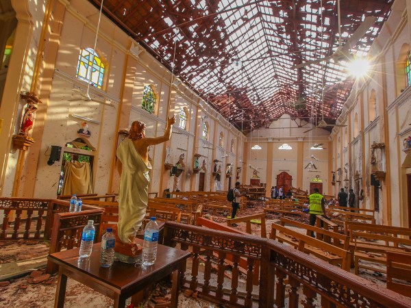 Damage inside katuwapitiya st Sebastian church after a blast in Negombo , Sunday, April 21, 2019. (Ap Photo- Rohan Karunarathne)