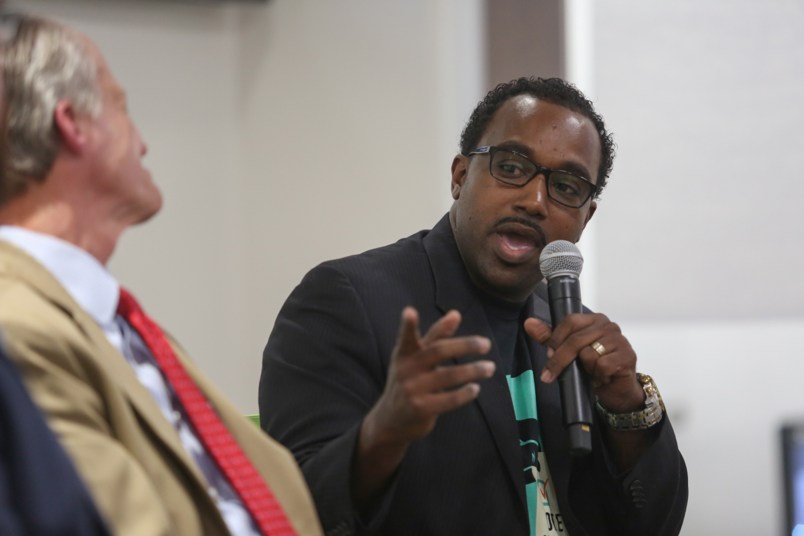 David Ayala, community organizer of Latino Justice PRLDEF, speaks on a panel about Amendment 4 hosted by the Orlando Sentinel on Thursday, Oct. 25, 2018. (Sarah Espedido/Orlando Sentinel/TNS)