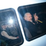 LONDON, ENGLAND - APRIL 011: Wikileaks founder Julian Assange arrives at Westminster Magistrates Court by police van after being arrested on April 11, 2019 in London, England. (Photo by Jack Taylor/Getty Images)