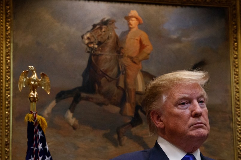 WASHINGTON, DC - APRIL 12: President Donald Trump delivers remarks on 5G deployment in the United States on April 12, 2019 in Washington, DC. (Photo by Tom Brenner/Getty Images)