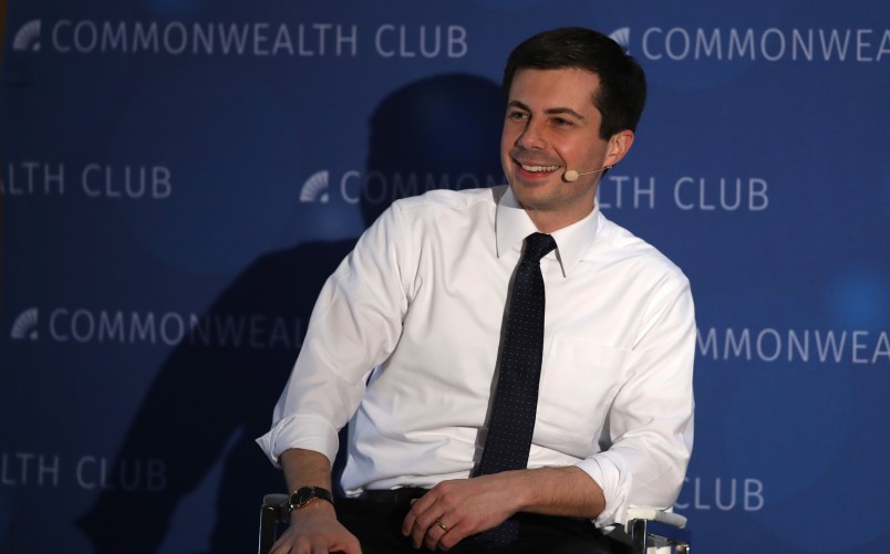 SAN FRANCISCO, CALIFORNIA - MARCH 28: Democratic presidential hopeful South Bend, Indiana mayor Pete Buttigieg speaks at the Commonwealth Club of California on March 28, 2019 in San Francisco, California. Pete Buttigieg is campaigning in San Francisco.  (Photo by Justin Sullivan/Getty Images)