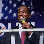 DETROIT, MI - AUGUST 7: John James, Michigan GOP Senate candidate, speaks at an election night event after winning his primary election at his business James Group International  August 7th, 2018 in Detroit, Michigan. James, who has President Donald Trump's endorsement, will face Democrat incumbent Senator Debbie Stabenow (D-MI) in November. (Photo by Bill Pugliano/Getty Images)