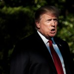 WASHINGTON, DC - APRIL 27: President Donald Trump stops to talk to the media about the shooting in a California Mosque as he makes his way to Marine One on the South Lawn of the White House as he travels to Green Bay Wisconsin for a campaign rally on April 27, 2019 in Washington, DC. The President was traveling on the night of the annual White House Correspondents’ Association dinner in Washington. (Photo by Pete Marovich/Getty Images)