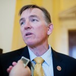 UNITED STATES - NOVEMBER 14: Rep. Paul Gosar, R-Ariz., talks with reporters outside a meeting of House Republican Steering Committee meeting in Cannon Building, November 14, 2014. (Photo By Tom Williams/CQ Roll Call)