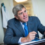 UNITED STATES - AUGUST 31: Stephen Moore of The Heritage Foundation is interviewed by CQ in his Washington office, August 31, 2016. (Photo By Tom Williams/CQ Roll Call)