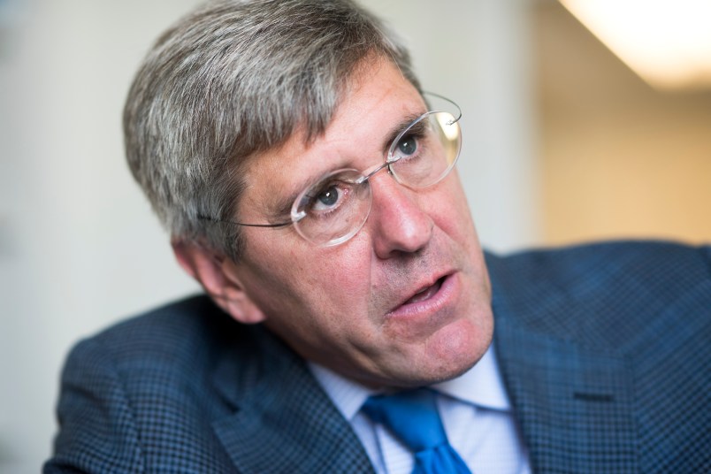 UNITED STATES - AUGUST 31: Stephen Moore of The Heritage Foundation is interviewed by CQ in his Washington office, August 31, 2016. (Photo By Tom Williams/CQ Roll Call)