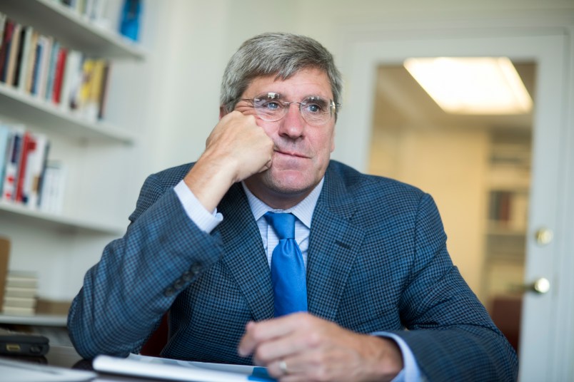 UNITED STATES - AUGUST 31: Stephen Moore of The Heritage Foundation is interviewed by CQ in his Washington office, August 31, 2016. (Photo By Tom Williams/CQ Roll Call)