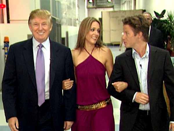 VIDEO FRAME GRAB: In this 2005 frame from video, Donald Trump prepares for an appearance on 'Days of Our Lives' with actress Arianne Zucker (center). He is accompanied to the set by Access Hollywood host Billy Bush. (Obtained by The Washington Post)