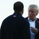 during Sunday singles matches of the Presidents Cup at Liberty National Golf Club on October 1, 2017 in Jersey City, New Jersey.