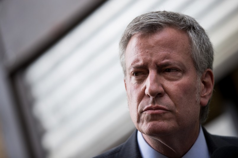 NEW YORK, NY - JUNE 20: New York City Mayor Bill de Blasio speaks to the press following a visit to the Cayuga Center in East Harlem, a facility currently accepting children separated from their families at the southern border, June 20, 2018 in New York City. According to Mayor de Blasio, the  Cayuga Center in East Harlem is holding over 230 children who were separated from their families crossing the southern border. On Tuesday, New York Governor Andrew Cuomo said he plans to sue the federal government over their policy of separating immigrant children from their parents at the U.S.-Mexico border, as hundreds of children separated from family have ended up in facilities in New York State. Numerous private foster care centers in the New York City area have lucrative government contracts with the U.S. Office of Refugee Resettlement. (Photo by Drew Angerer/Getty Images)