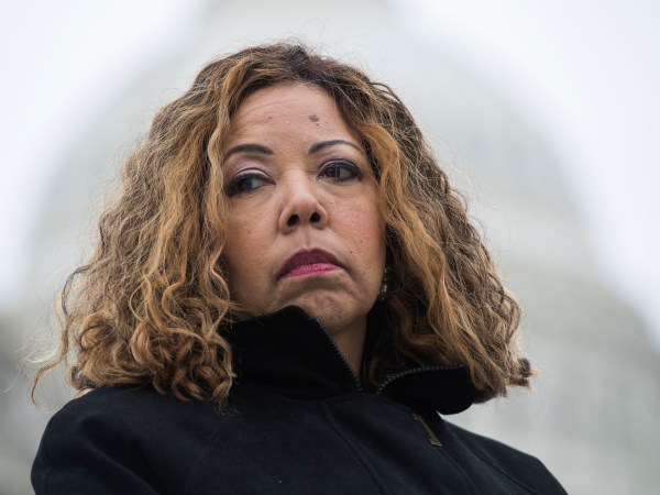 UNITED STATES - JANUARY 17: Rep. Lucy McBath, D-Ga., conducts a news conference at the House Triangle to introduce a financial relief bill for federal workers effected by the partial government shutdown at the on Thursday, January 17, 2019. (Photo By Tom Williams/CQ Roll Call)