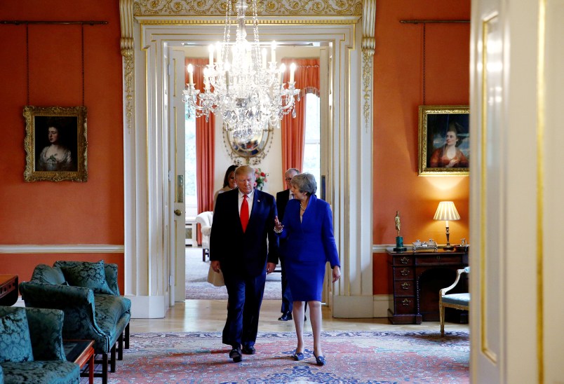 U.S. President Donald Trump and first lady Melania Trump meet with Britain's Prime Minister Theresa May and her husband Philip in Downing Street, as part of Trump's state visit in London, Britain, June 4, 2019. REUTERS/Henry Nicholls/Pool