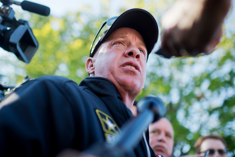 UNITED STATES - SEPTEMBER 16: John Feal, a demolition supervisor, attends a rally on the East Front of the Capitol with members of the FDNY to urge Congress to extend healthcare benefits for first responders who suffer from cancer and other ailments as a result of their work at ground zero after the 9/11 attacks, September 16, 2015. (Photo By Tom Williams/CQ Roll Call)