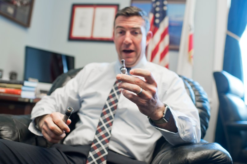 UNITED STATES - JANUARY 13: Rep. Duncan Hunter, R-Calif., is interviewed about his vaporizer pen in his Rayburn office, January 12, 2016. (Photo By Tom Williams/CQ Roll Call)