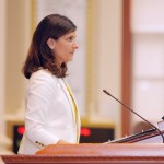 AUGUSTA, ME - JUNE 30: Speaker of the House Sara Gideon listens to discussion about the budget bill in the House chamber on Friday, June 30, 2017. Gideon is working to win more votes to get the Maine House to a two-thirds majority on the budget bill so that it can survive a likely veto from Gov. LePage. (Staff Photo by Gregory Rec/Staff Photographer)