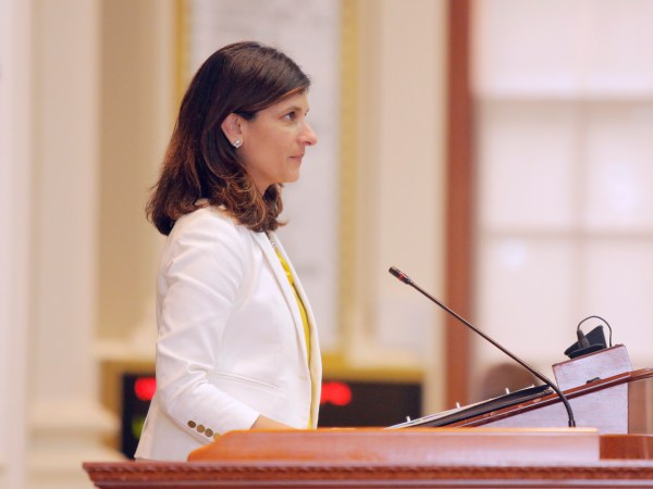 AUGUSTA, ME - JUNE 30: Speaker of the House Sara Gideon listens to discussion about the budget bill in the House chamber on Friday, June 30, 2017. Gideon is working to win more votes to get the Maine House to a two-thirds majority on the budget bill so that it can survive a likely veto from Gov. LePage. (Staff Photo by Gregory Rec/Staff Photographer)