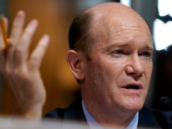Sen. Chris Coons, D-Del., questions Supreme Court nominee Brett Kavanaugh as he testifies before the Senate Judiciary Committee on Capitol Hill in Washington, Thursday, Sept. 27, 2018. (AP Photo/Andrew Harnik, Pool)