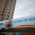 INDIANAPOLIS, INDIANA, UNITED STATES - 2019/04/27: A photo of NRA Chief Executive and Executive Vice President Wayne LaPierre is displayed on the Indiana Convention Center during the third day of the National Rifle Association convention. (Photo by Jeremy Hogan/SOPA Images/LightRocket via Getty Images)