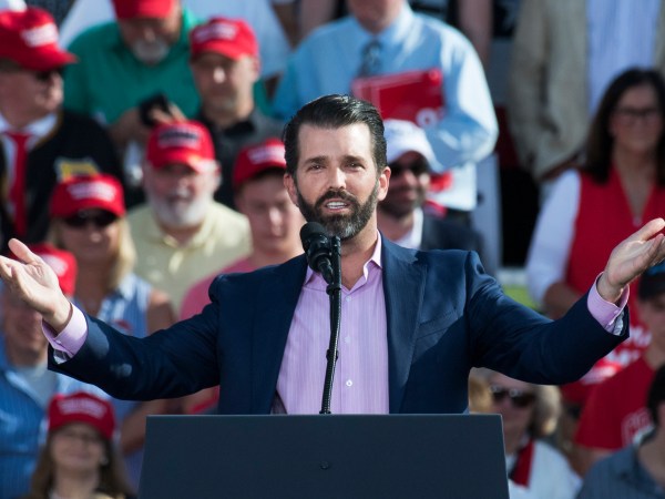UNITED STATES - MAY 20: Donald Trump, Jr. speaks during a rally with President Donald Trump speak during a rally at the Williamsport Regional Airport in Montoursville, Pa., on Monday, May 20, 2019. (Photo By Tom Williams/CQ Roll Call)