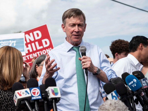 Democratic presidential candidate, Governor John Hickenlooper, makes a statement to media outside of the Homestead Detention Center on June 28, 2019 in Homestead, Fla. (Jennifer King/MIami Herald/TNS)