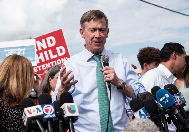 Democratic presidential candidate, Governor John Hickenlooper, makes a statement to media outside of the Homestead Detention Center on June 28, 2019 in Homestead, Fla. (Jennifer King/MIami Herald/TNS)