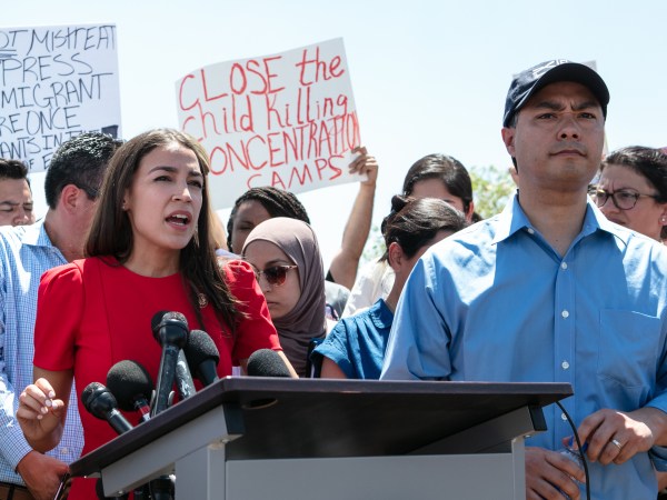 CLINT, TX - JULY 01: Rep.  Alexandria Ocasio-Cortez (D-NY) addresses the media after touring the Clint, TX Border Patrol Facility housing  children on July 1, 2019 in Clint, Texas. Reports of inhumane conditions have plagued the facility where migrant children are being held. (Photo by Christ Chavez/Getty Images)