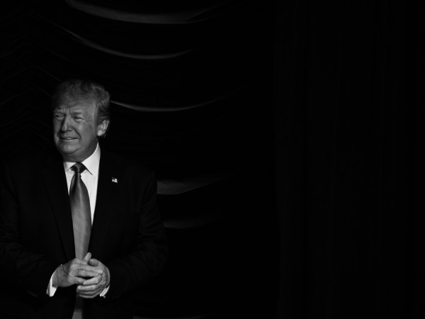 (EDITOR'S NOTE: This image has been converted to black and white) U.S. President Donald Trump walks onstage to give remarks, and sign an executive order on advancing American kidney health, at the Ronald Reagan Building and International Trade Center in Washington, D.C., on Wednesday, July 10, 2019.  (Photo by Cheriss May/NurPhoto)
