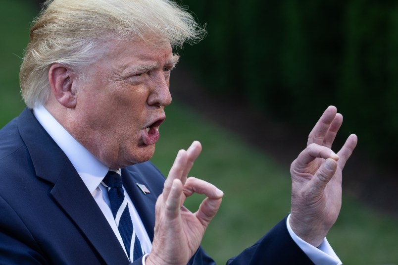 U.S. President Donald Trump speaks to members of the press prior to his departure from the South Lawn of the White House in Washington, DC., on Friday, July 19, 2019. (Photo by Cheriss May/NurPhoto)