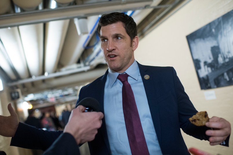 UNITED STATES - MARCH 06: Rep. Scott Taylor, R-Va., talks with reporters in the Capitol after a meeting of the House Republican Conference on March 06, 2018. (Photo By Tom Williams/CQ Roll Call)