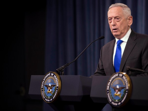 WASHINGTON, DC - AUGUST 28: U.S. Secretary of Defense James Mattis speaks during a press briefing at the Pentagon August 28, 2018 in Arlington, VA. (Photo by Zach Gibson/Getty Images)