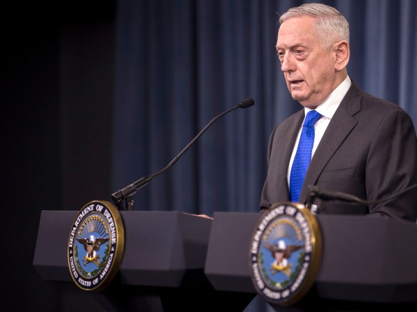 WASHINGTON, DC - AUGUST 28: U.S. Secretary of Defense James Mattis speaks during a press briefing at the Pentagon August 28, 2018 in Arlington, VA. (Photo by Zach Gibson/Getty Images)