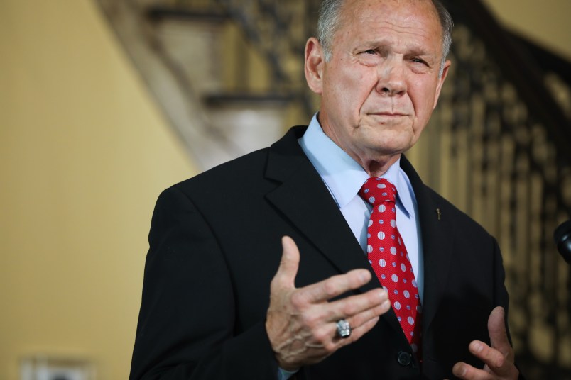 MONTGOMERY, AL - JUNE 20: During a press conference, Roy Moore announces his plans to run for U.S. Senate in 2020 on June 20, 2019 in Montgomery, Alabama.  Moore lost a special election in 2017 for the Senate seat against Democratic Senator Doug Jones.  (Photo by Jessica McGowan/Getty Images)