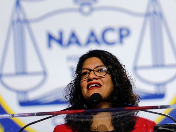 DETROIT, MI - JULY 22: U.S. Representative Rashida Tlaib (D-MI) speaks at the opening plenary session of the NAACP 110th National Convention on July 22, 2019 in Detroit, Michigan. The Convention is from July 20 to July 24 at Detroit’s COBO Center. The theme of this year’s Convention is, “When We Fight, We Win.” (Photo by Bill Pugliano/Getty Images)